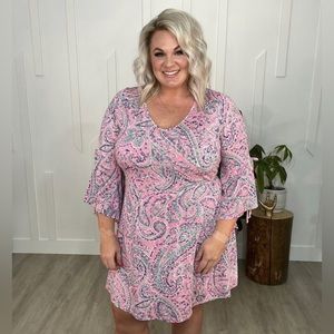 Pink Paisley dress with ruffle bell sleeves